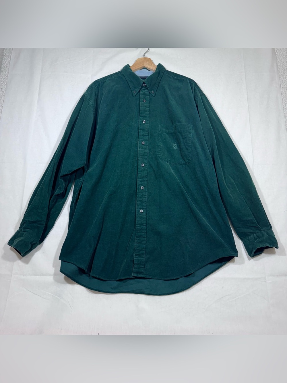 Vtg Nautica Mens Corduroy Button Down Shirt size XL Forest Green Preppy